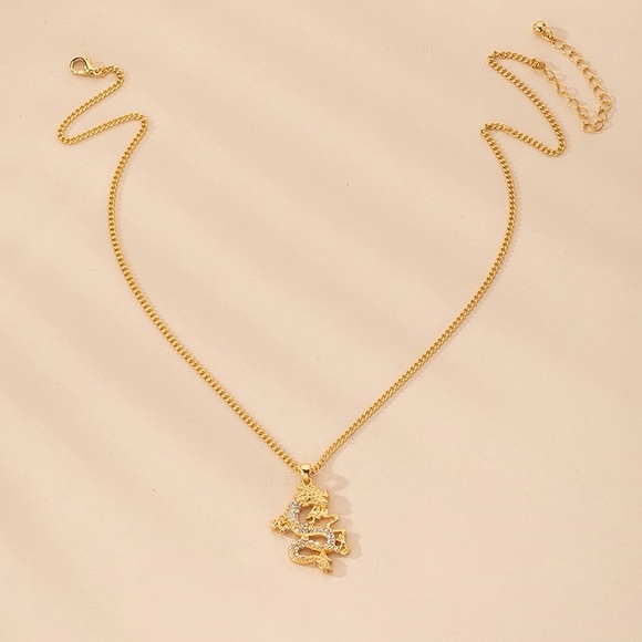 3/$25🦋 Crystal Dragon Pendant Necklace Gold - Picture 2 of 3